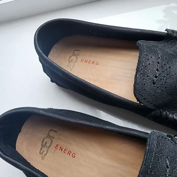 UGG Henrick Stripe Perf Loafer Black Men Sz 9 Energ Nubuck Leather Treadlite - Picture 12 of 16